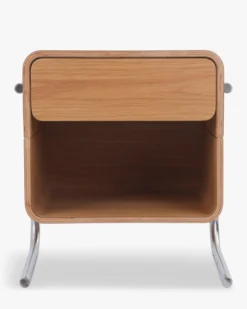 Ensemble 2 tables de chevet, Bois de chêne veiné & acier chromé, H50 Andria