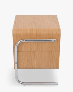 Ensemble 2 tables de chevet, Bois de chêne veiné & acier chromé, H50 Andria