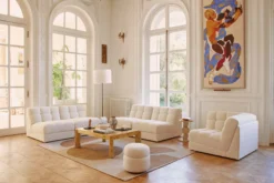 Fauteuil d'angle modulable, Blanc avoine bouclé Paul