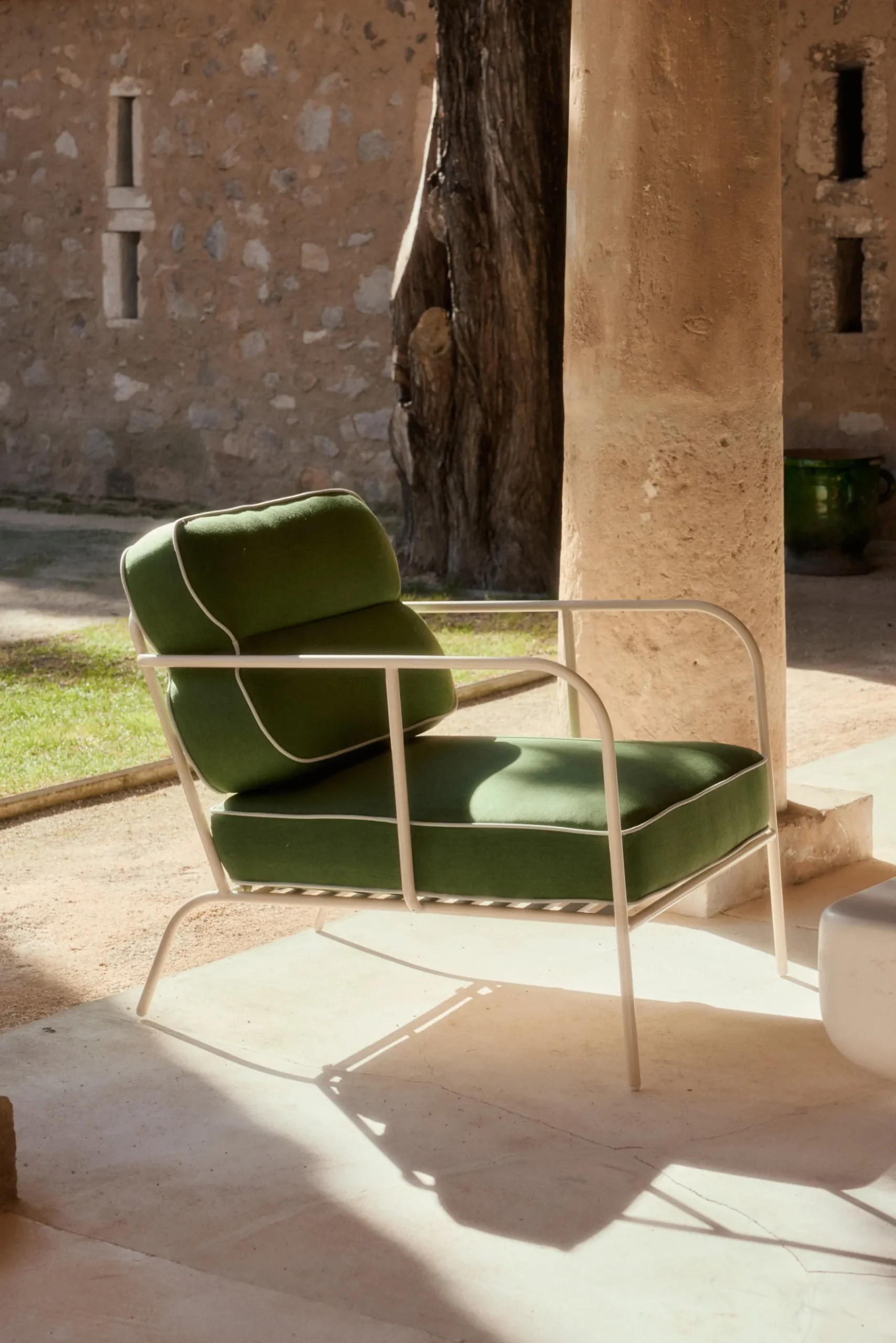 Fauteuil de jardin, Vert prairie & métal beige Maddalena