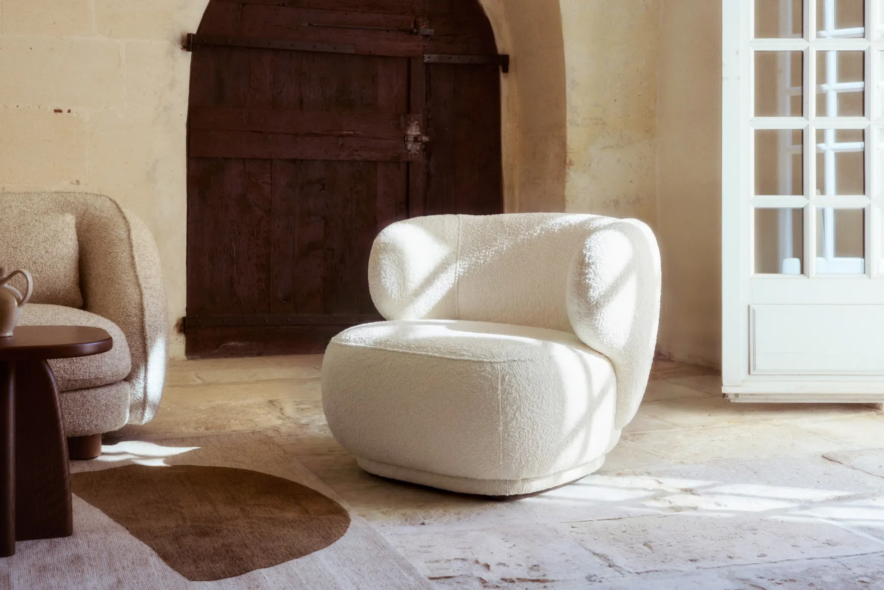 Fauteuil, Ecru bouclé, 90x70 Giulia