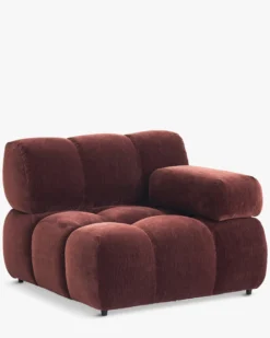 Fauteuil modulable accoudoir interchangeable, Velours bordeaux ligné Waffle