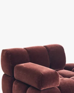 Fauteuil modulable accoudoir interchangeable, Velours bordeaux ligné Waffle
