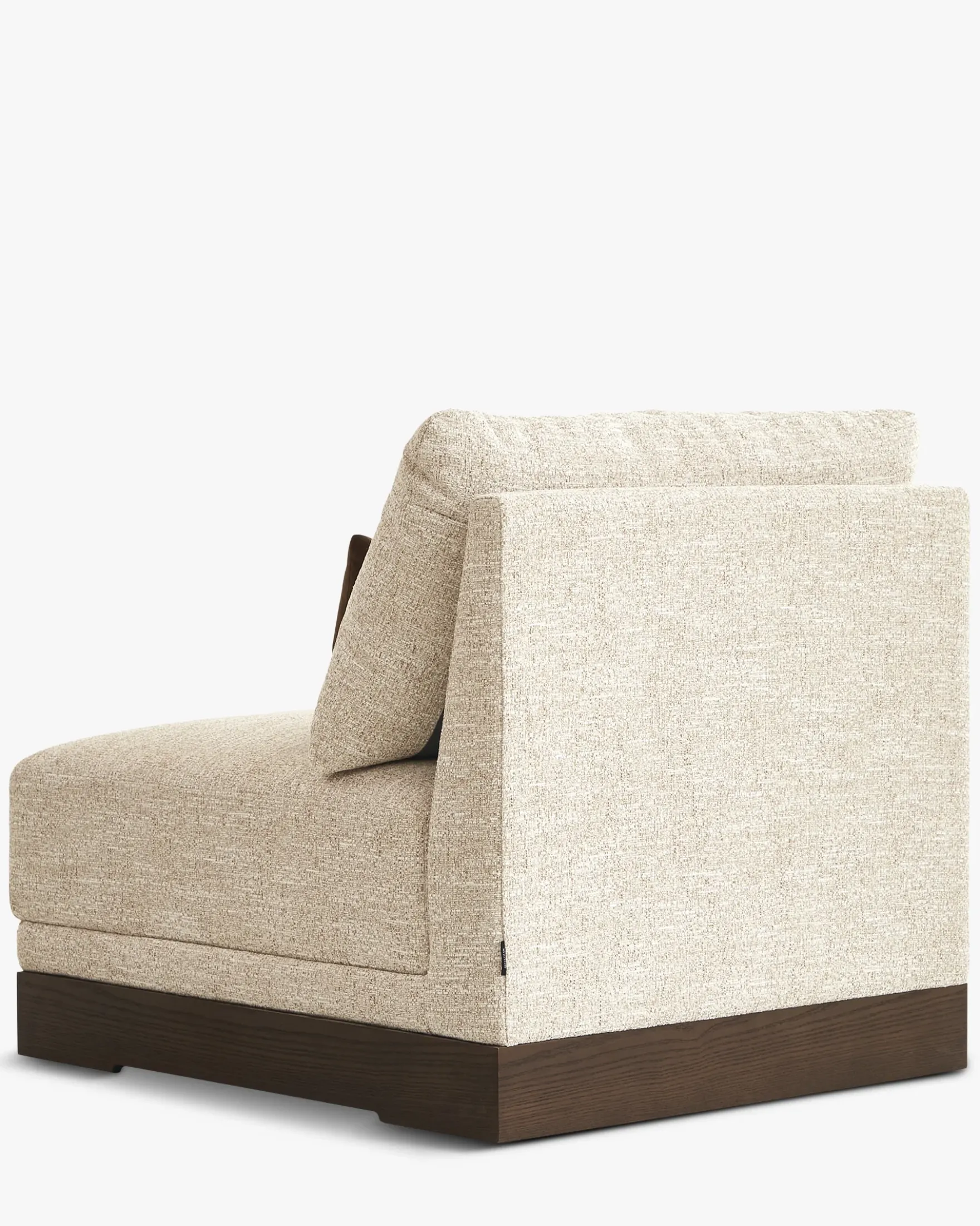 Fauteuil modulable accoudoir gauche, Tweed écru meringue & Bois teinte noyer foncé Roman