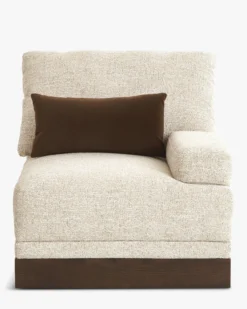 Fauteuil modulable accoudoir droit, Tweed écru meringue & Bois teinte noyer foncé Roman