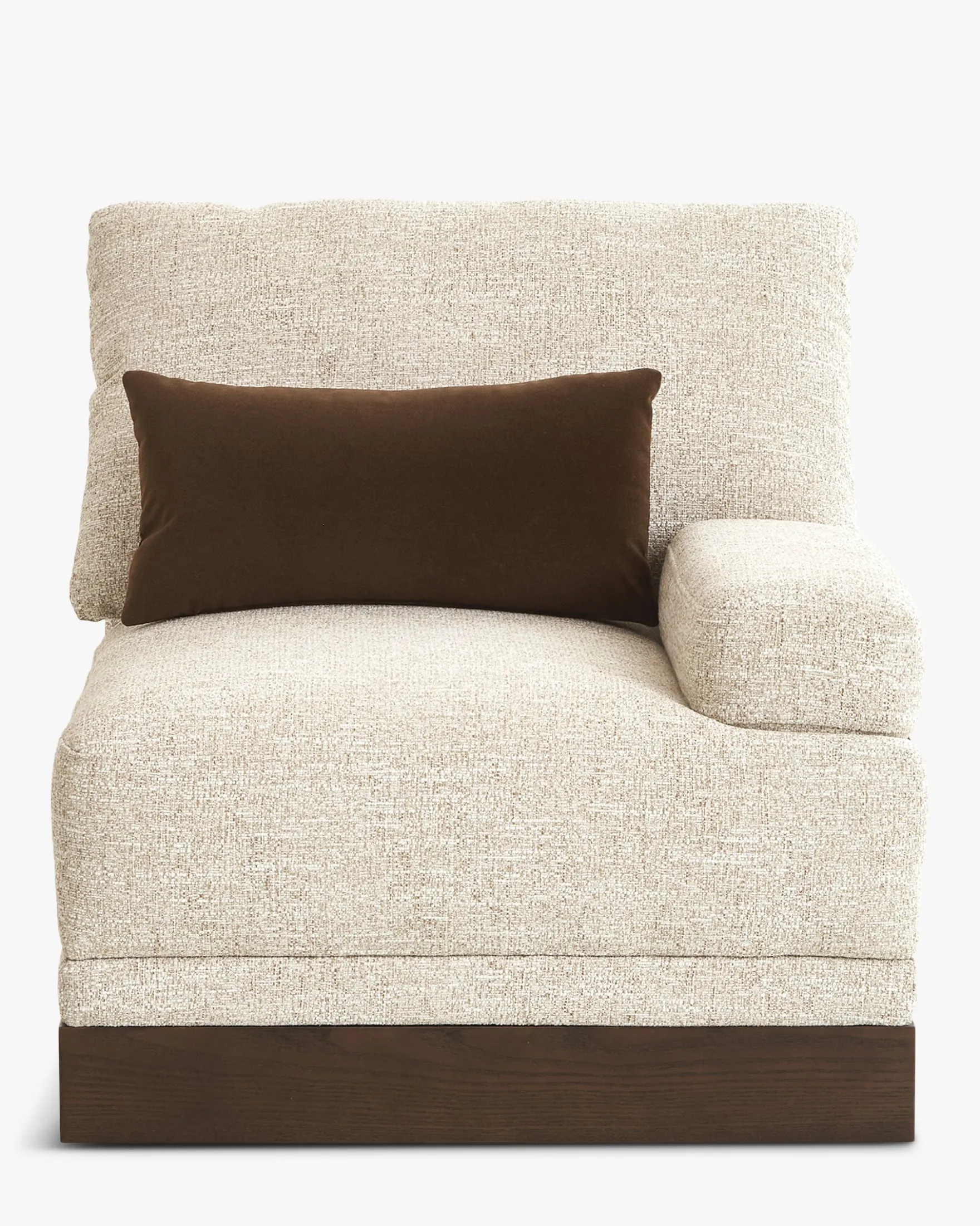 Fauteuil modulable accoudoir droit, Tweed écru meringue & Bois teinte noyer foncé Roman
