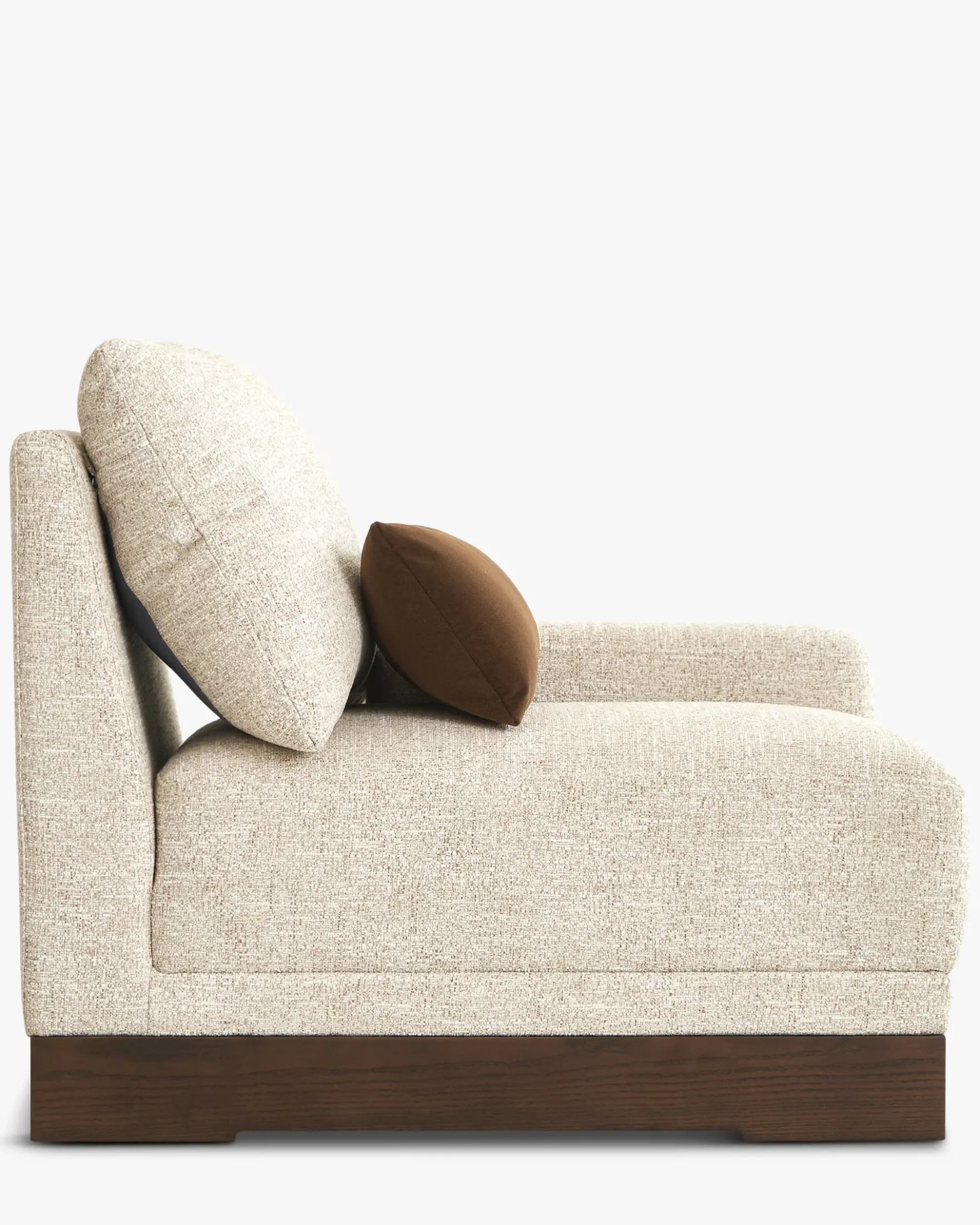 Fauteuil modulable accoudoir droit, Tweed écru meringue & Bois teinte noyer foncé Roman
