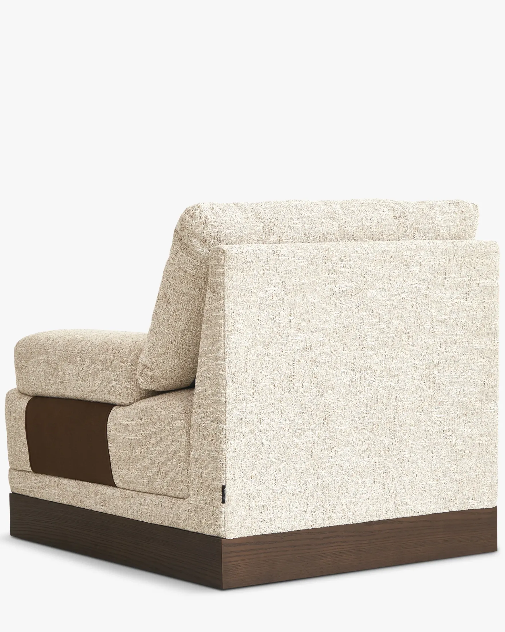 Fauteuil modulable accoudoir droit, Tweed écru meringue & Bois teinte noyer foncé Roman