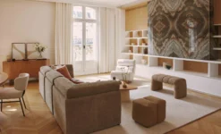 Fauteuil modulable, Tweed crème & bois blond Cozy