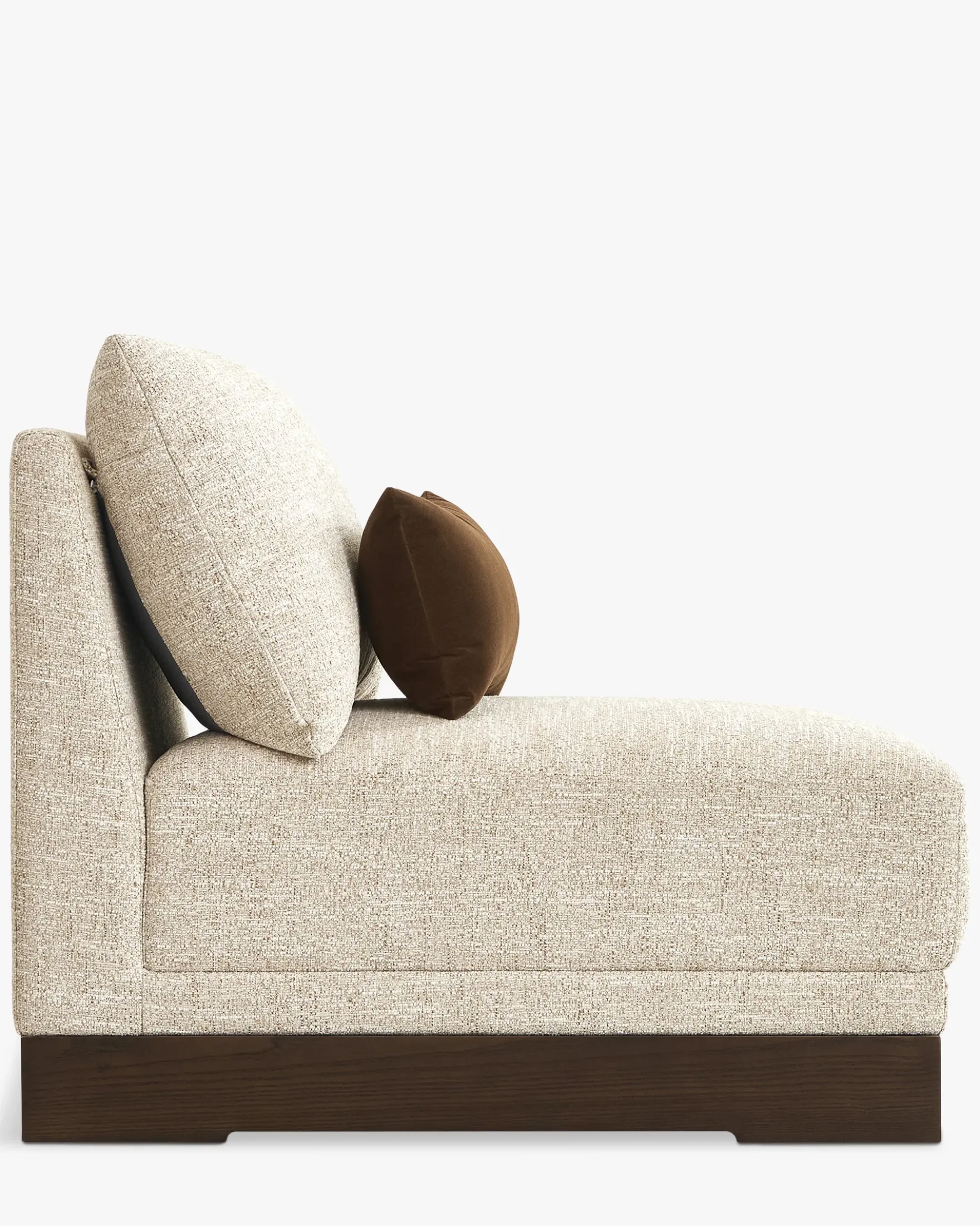 Fauteuil modulable, Tweed écru meringue & Bois teinte noyer foncé Roman