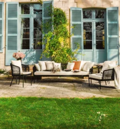 Fauteuil outdoor, Assise blanc écru, Cordage & métal noir, 70x87 Santa Monica