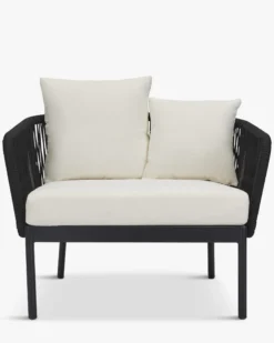 Fauteuil outdoor, Assise blanc écru, Cordage & métal noir, 70x87 Santa Monica