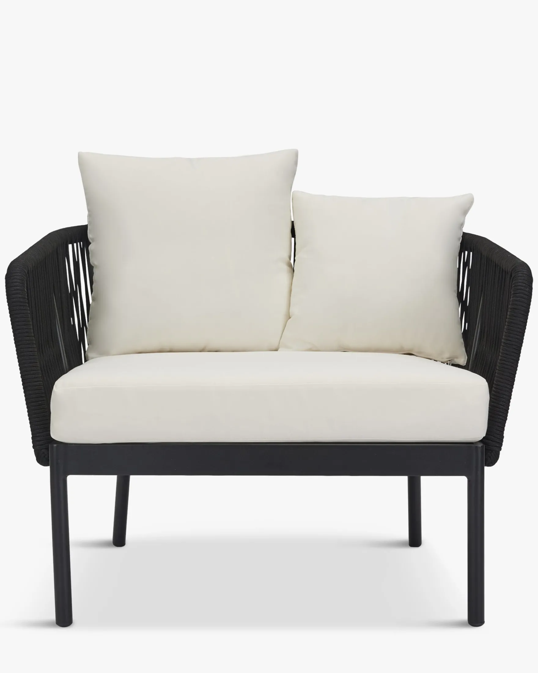 Fauteuil outdoor, Assise blanc écru, Cordage & métal noir, 70x87 Santa Monica