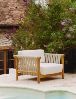 Fauteuil outdoor, Blanc waterproof & bois d'acacia Bexley