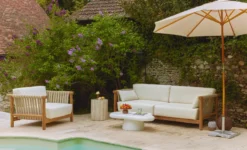 Fauteuil outdoor, Blanc waterproof & bois d'acacia Bexley