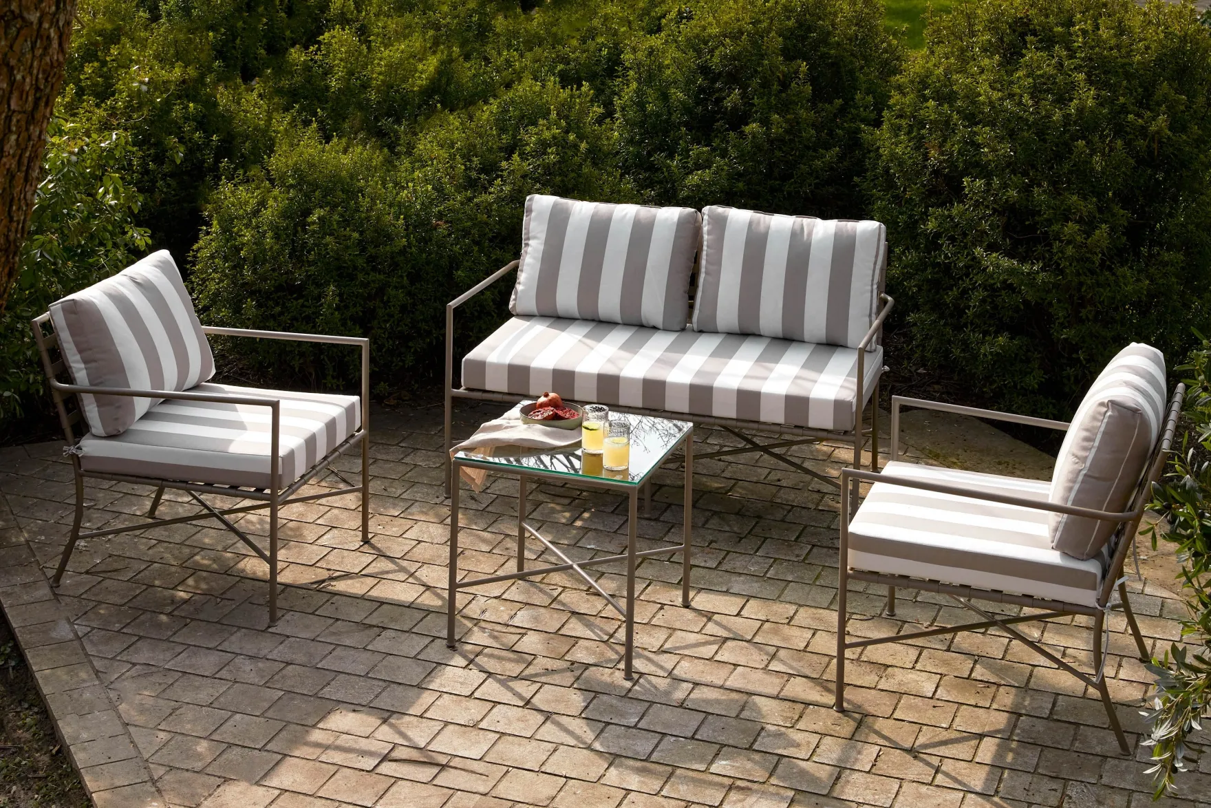 Fauteuil outdoor, Rayures taupe waterproof & métal taupe Bel Air