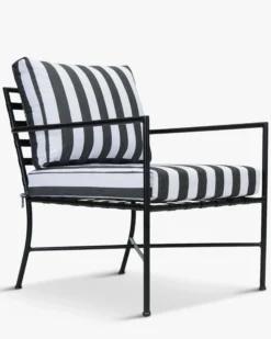 Fauteuil outdoor, Tissu waterproof noir-blanc & métal noir Bel Air