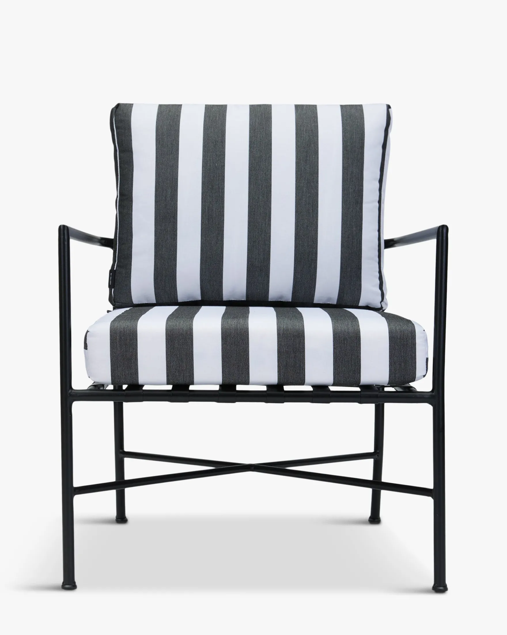 Fauteuil outdoor, Tissu waterproof noir-blanc & métal noir Bel Air