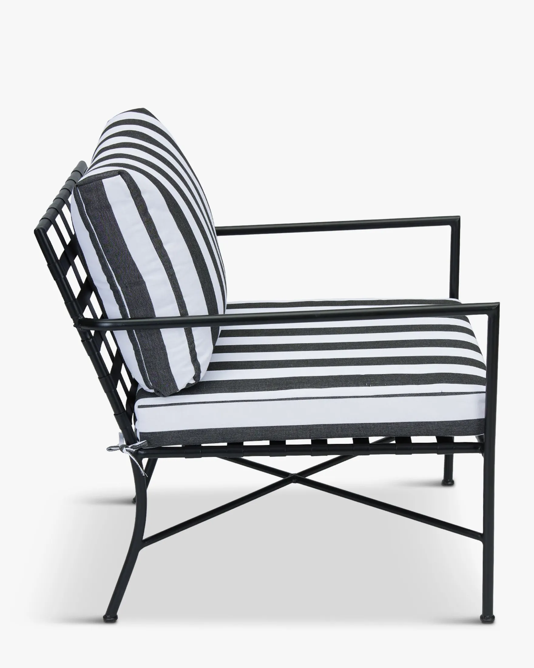 Fauteuil outdoor, Tissu waterproof noir-blanc & métal noir Bel Air