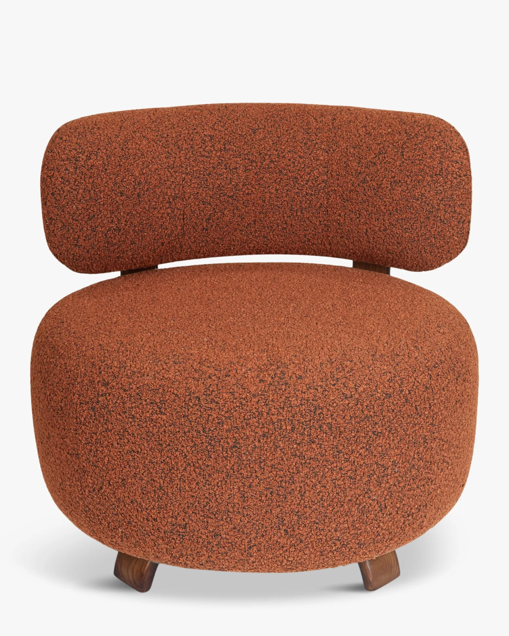 Fauteuil, Rouille bouclé & bois de frêne teinte noyer, Ø75 Platon