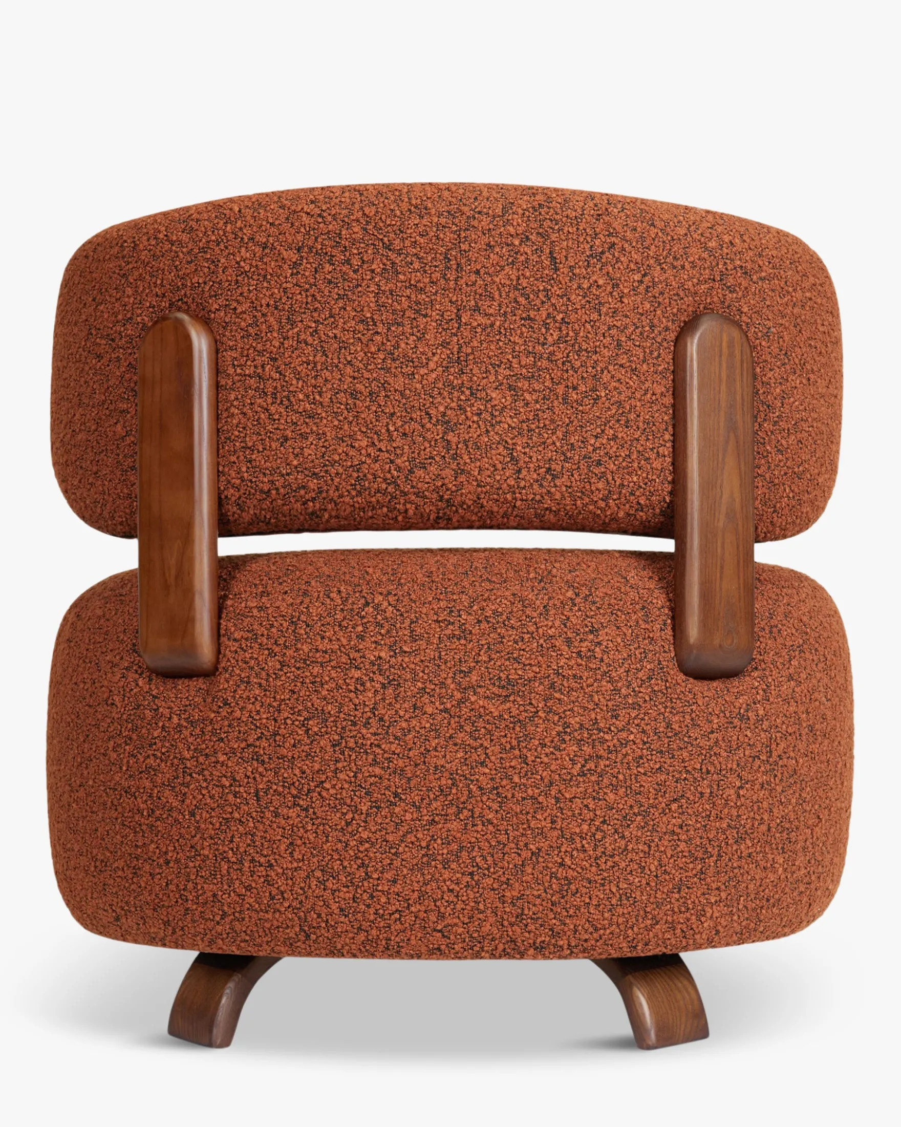 Fauteuil, Rouille bouclé & bois de frêne teinte noyer, Ø75 Platon