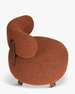 Fauteuil, Rouille bouclé & bois de frêne teinte noyer, Ø75 Platon
