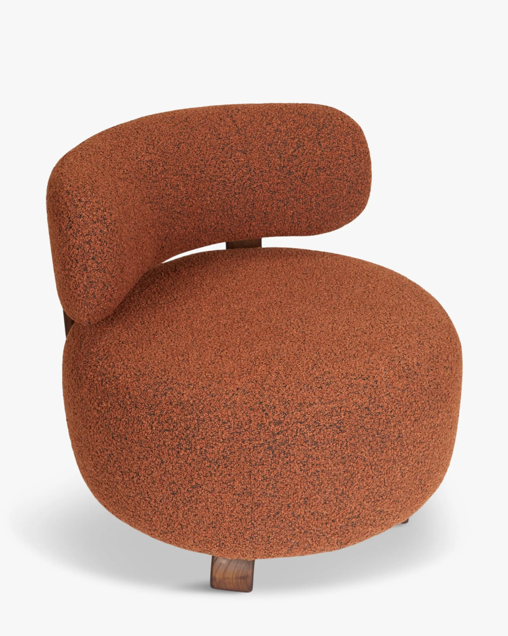 Fauteuil, Rouille bouclé & bois de frêne teinte noyer, Ø75 Platon