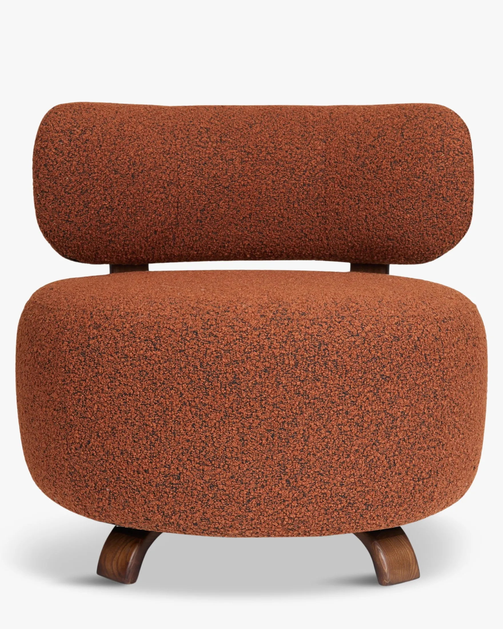 Fauteuil, Rouille bouclé & bois de frêne teinte noyer, Ø75 Platon
