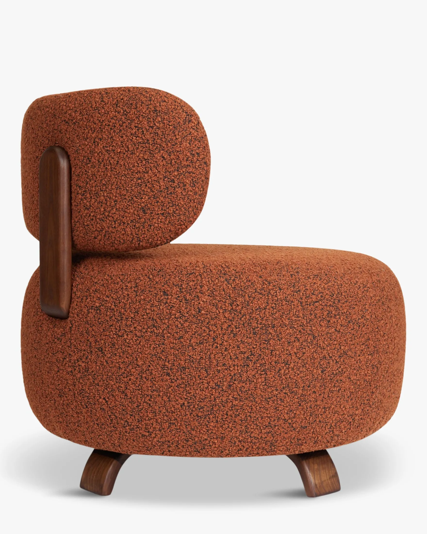 Fauteuil, Rouille bouclé & bois de frêne teinte noyer, Ø75 Platon