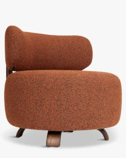 Fauteuil, Rouille bouclé & bois de frêne teinte noyer, Ø75 Platon