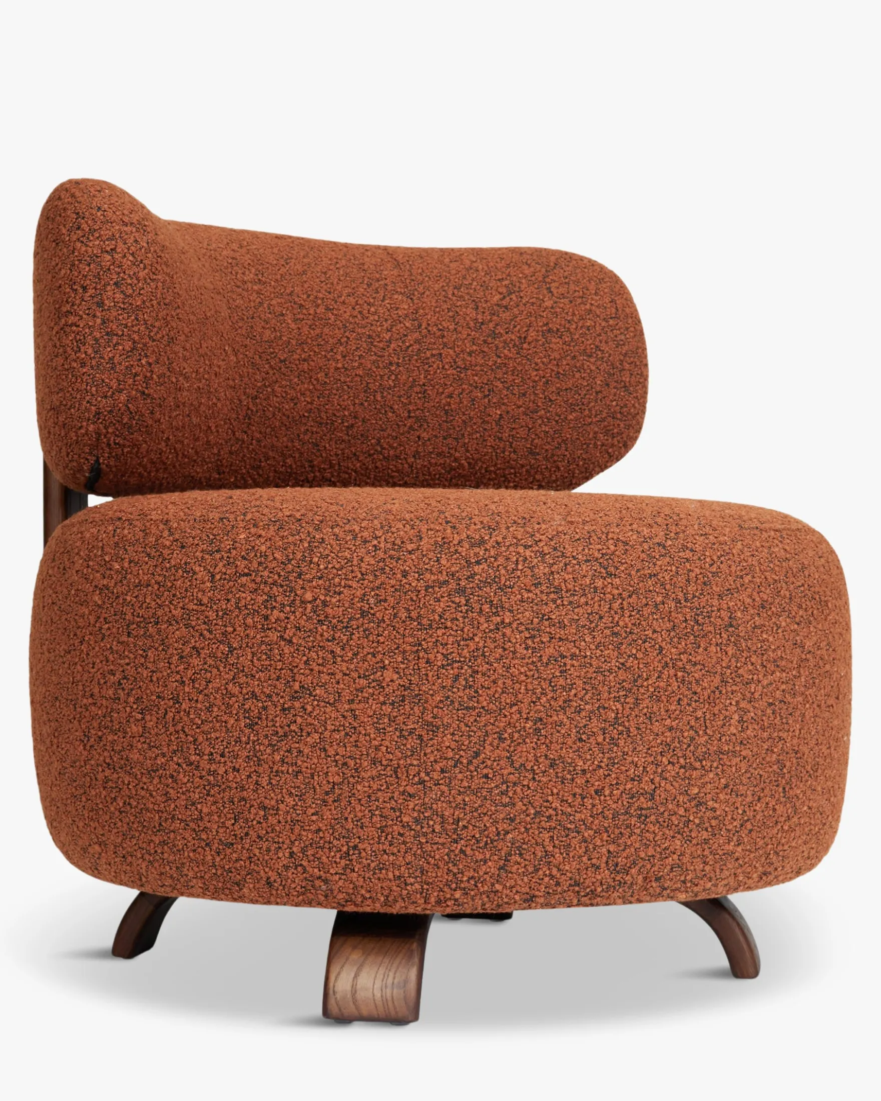 Fauteuil, Rouille bouclé & bois de frêne teinte noyer, Ø75 Platon