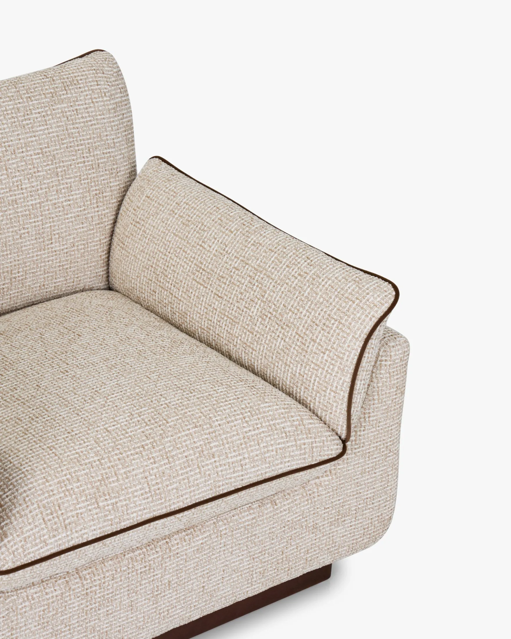 Fauteuil, Tweed beige marron noisette & Bois teinte noyer, L100 Elysee