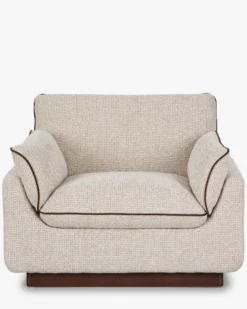 Fauteuil, Tweed beige marron noisette & Bois teinte noyer, L100 Elysee