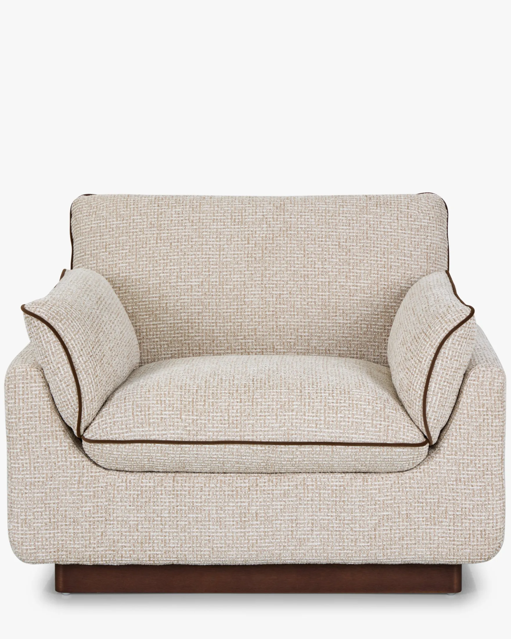 Fauteuil, Tweed beige marron noisette & Bois teinte noyer, L100 Elysee
