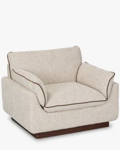 Fauteuil, Tweed beige marron noisette & Bois teinte noyer, L100 Elysee