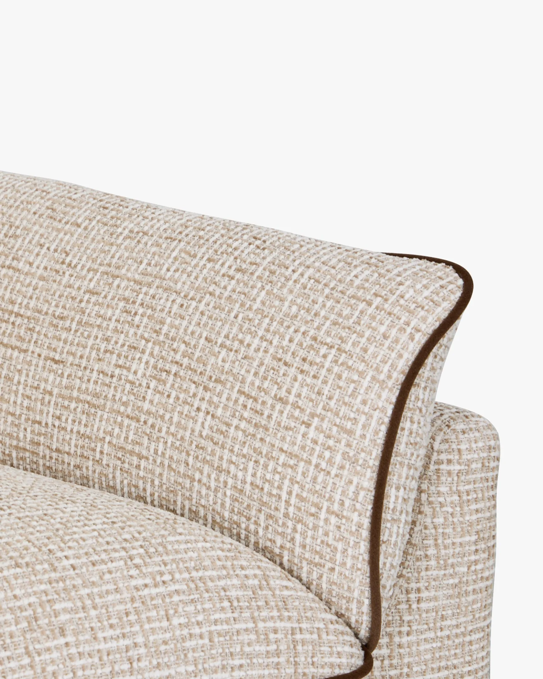 Fauteuil, Tweed beige marron noisette & Bois teinte noyer, L100 Elysee