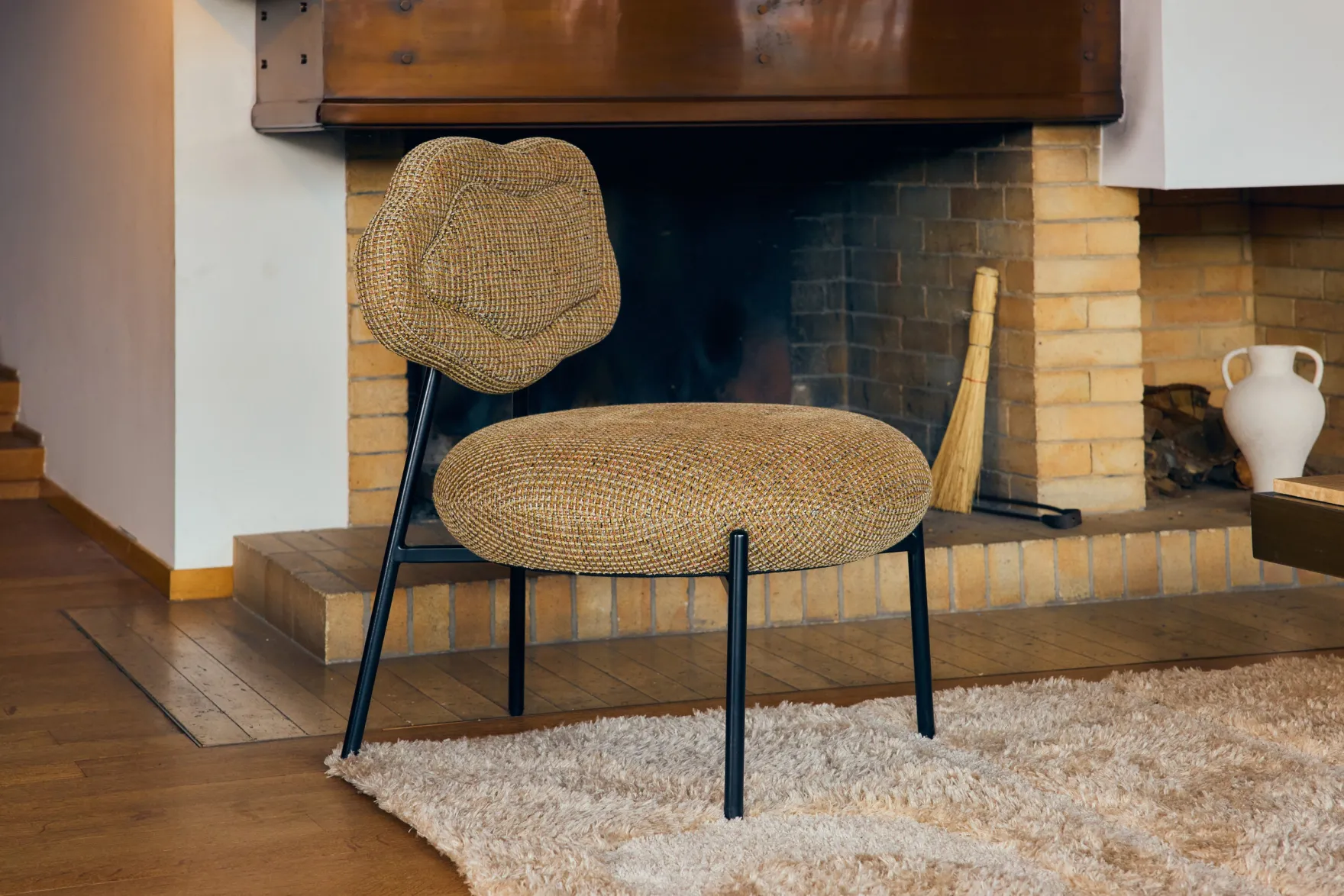 Fauteuil, Tweed jaune miami & métal noir Arty