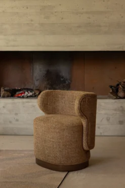 Fauteuil, Tweed marron caramel & bois chocolat Giulio