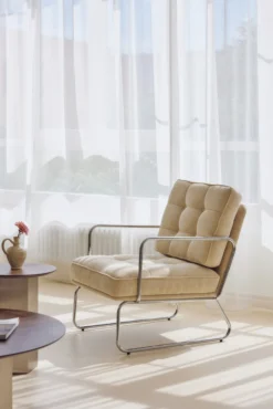 Fauteuil, Velours beige pampa Aurore