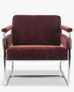 Fauteuil, Velours bordeaux ligné & Fer chromé Kyle