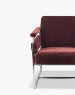 Fauteuil, Velours bordeaux ligné & Fer chromé Kyle