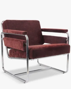 Fauteuil, Velours bordeaux ligné & Fer chromé Kyle