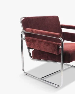 Fauteuil, Velours bordeaux ligné & Fer chromé Kyle