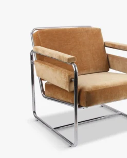 Fauteuil, Velours camel doré & Fer chromé Kyle