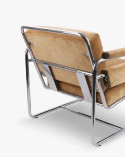 Fauteuil, Velours camel doré & Fer chromé Kyle