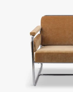 Fauteuil, Velours camel doré & Fer chromé Kyle