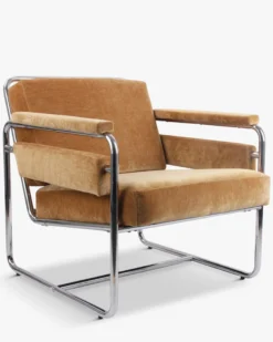 Fauteuil, Velours camel doré & Fer chromé Kyle