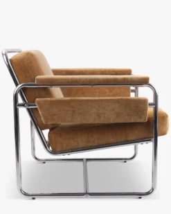 Fauteuil, Velours camel doré & Fer chromé Kyle