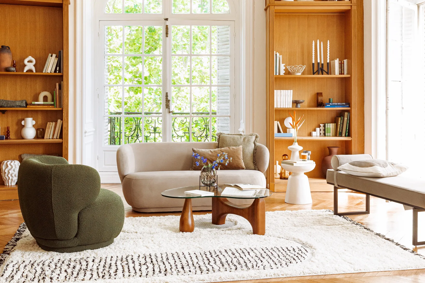 Fauteuil, Vert kaki bouclé, 90x70 Giulia