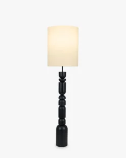 Lampadaire, Bois noir & Lin blanc, H158,5 Tinga